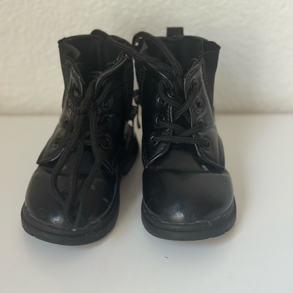 Kids Black Lace-Up Ankle Boots
